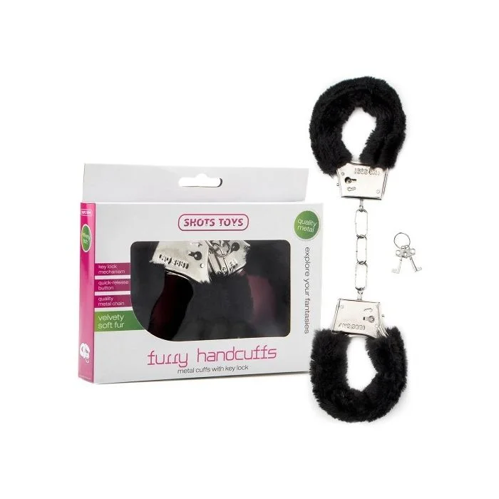 Algemas C/ Peluche Furry Handcuffs Pretas Conjunto
