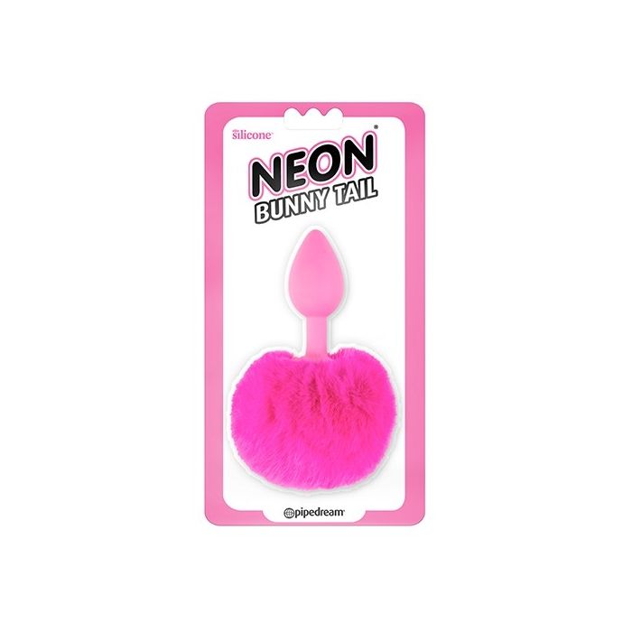 Plug Anal Pipedream Neon C/ Cauda de Coelho Rosa Embalagem