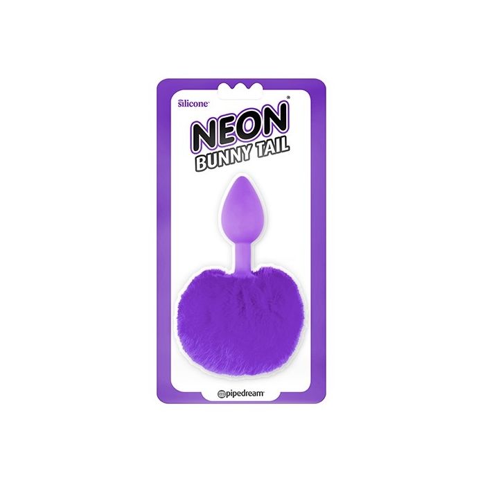Plug Anal Pipedream Neon C/ Cauda de Coelho Roxo Embalagem