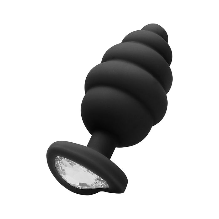 Plug Anal Regular Ribbed Diamond Heart Plug Preto