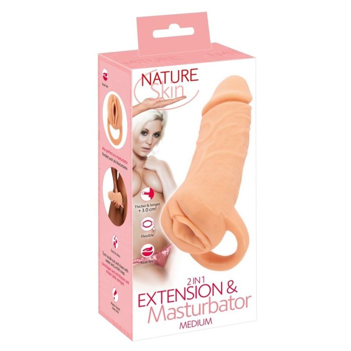 Extensão Peniana Realista C/ Masturbador 2 em 1 Nature Skin Caixa