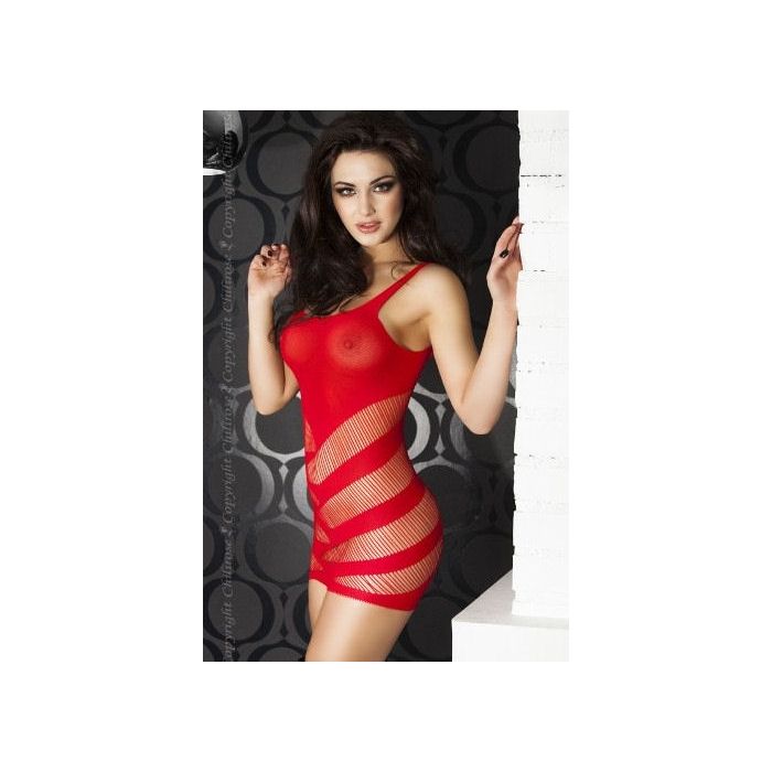 Mini-Vestido Transparente Vermelho Frente