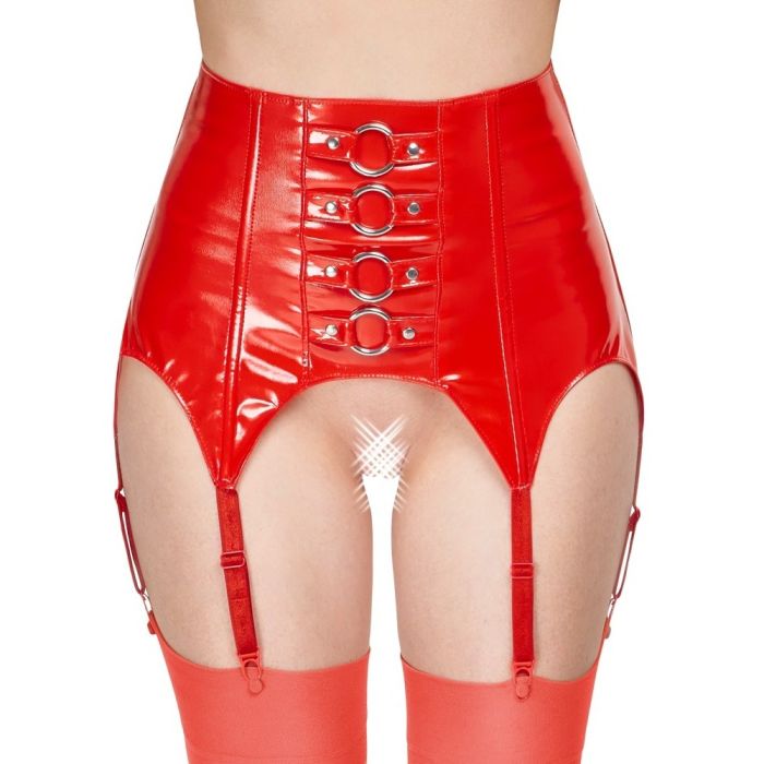 Cinto de Ligas Vinil Black Level Vermelho Frente Apróx