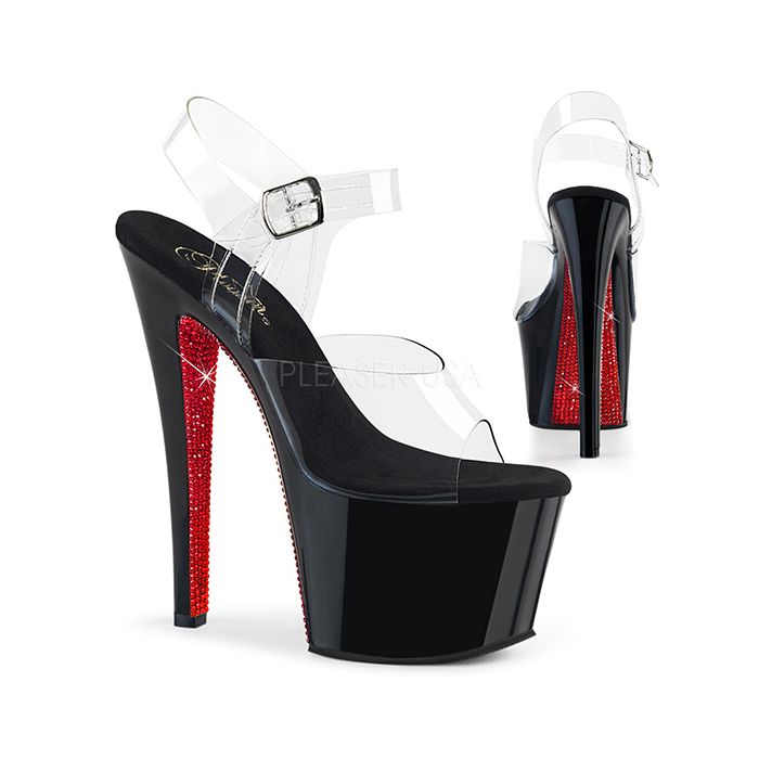 Sandália Pleaser Sky 308 Brilhantes Vermelha