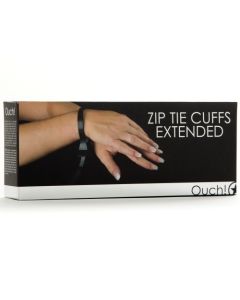 Algemas Descartáveis de Plástico Ouch! Zip Tie Cuffs Extended Pretas Caixa