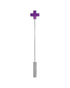 Chibata Ouch! Leather Cross Tipped Metal Crop Roxa