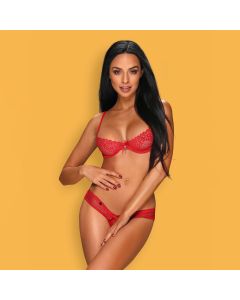 Conjunto Alabastra Crotchless Obsessive Vermelho Frente