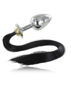 Plug Anal C/ Cauda Metal Hard Black Hair Pony Plug Anal