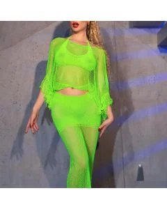 Conjunto Franjas Compridas Verde Frente Apróx