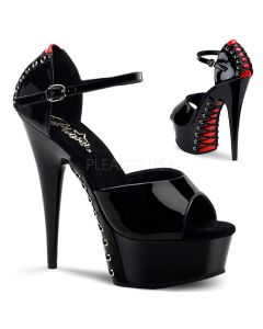 Sandália Pleaser Delight 660FH Preto & Vermelho